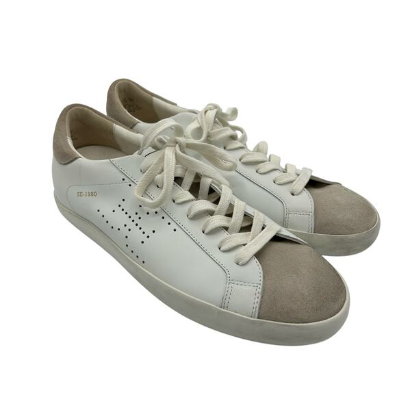 Sam Edelman Aubrie Sneakers 7.5 White Leather Suede Toe Low Top Lace Up Casual - Picture 1 of 14